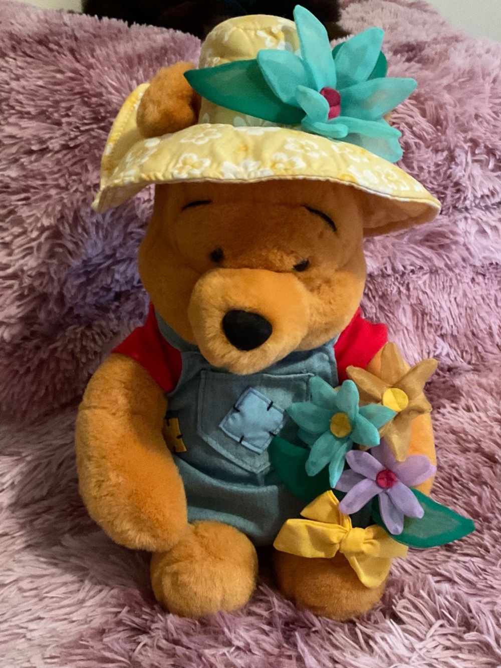 Walt Disney Winnie the Pooh Garden Farmer Stuffed Animal Plush Flowers Apron Hat